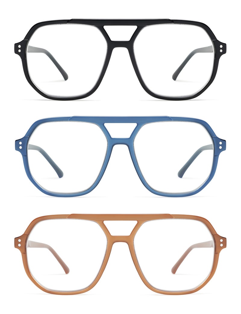 AMOMOMA Trendy Retro Aviator Reading Glasses for Women Men,Classic Large Oversized Reader Blue Light Computer Frame AM6145 C1+C2+C3 1.50x - Image 1