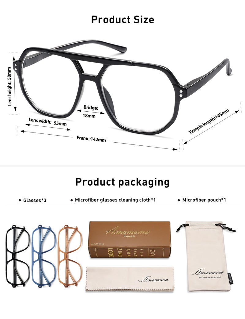 AMOMOMA Trendy Retro Aviator Reading Glasses for Women Men,Classic Large Oversized Reader Blue Light Computer Frame AM6145 C1+C2+C3 1.50x - Image 5