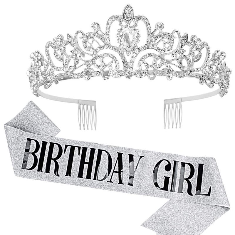 COCIDE Birthday Sash Tiara Set Rhinestone Tiara Sash for Womens Birth Party Decoration Kit - Image 2