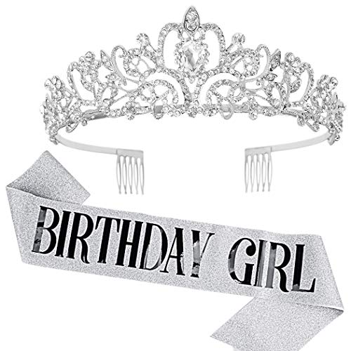 COCIDE Birthday Sash Tiara Set Rhinestone Tiara Sash for Womens Birth Party Decoration Kit - Image 1