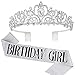 COCIDE Birthday Sash Tiara Set Rhinestone Tiara Sash for Womens Birth Party Decoration Kit - Image 3