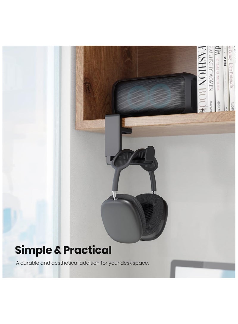 Rotating Headphone Stand , Gaming Headset Stand, Adjustable Clamp-on Headphone Holder, Headphone Hanger Hook Under Desk with 360 Degree Swivel&Cable Clip Organizer - Black  - Image 5