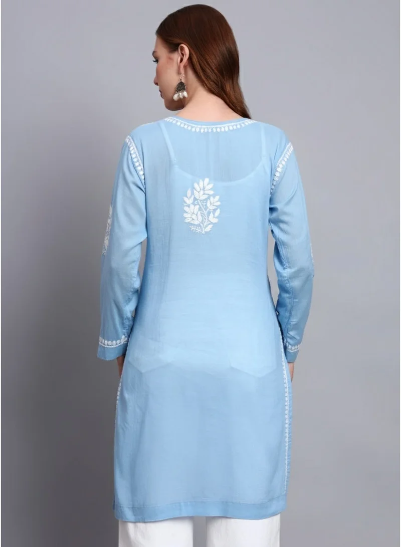 Alaya Blue Women Hand Embroidered Chikankari Cotton Kurti -AL3685 for Women | Best Price UAE