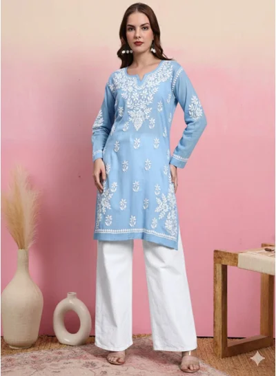 Alaya Women Hand Embroidered Chikankari Cotton Kurti -AL3685