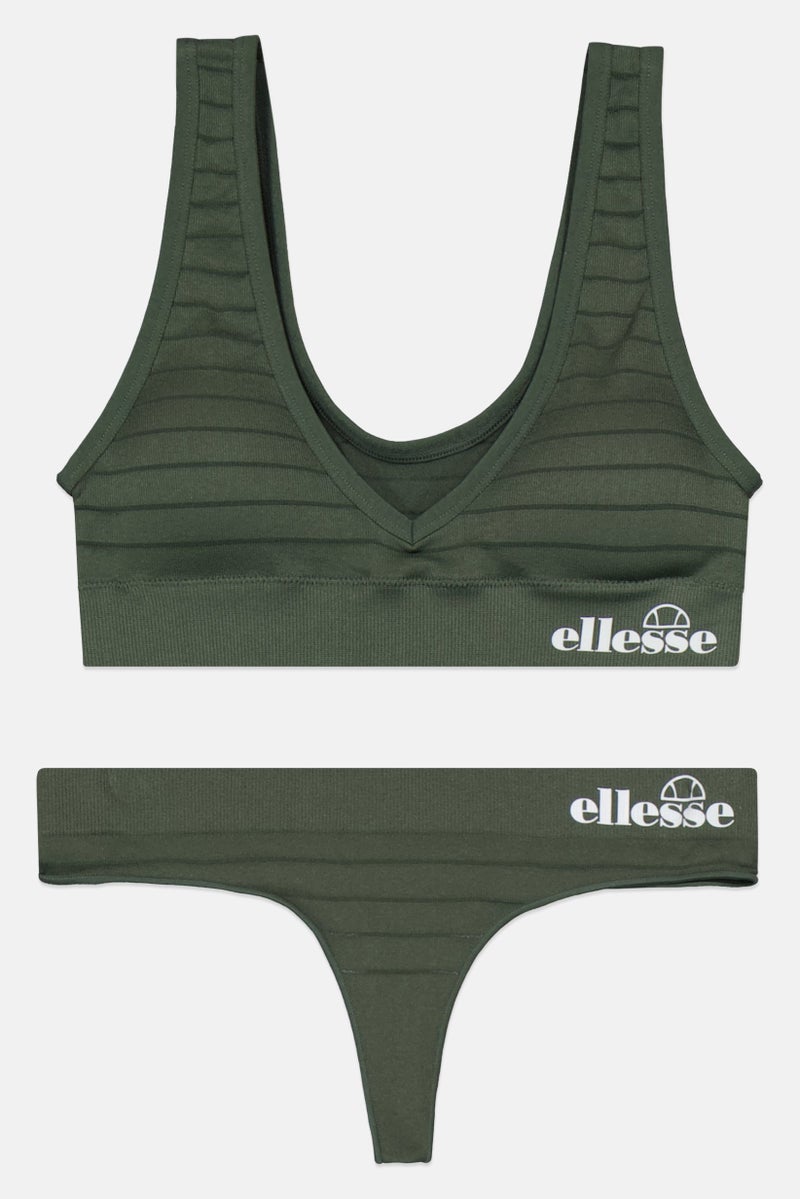 Ellesse Women 2 Pcs Brand Logo Bralette And Thong Set, Green  - Image 1