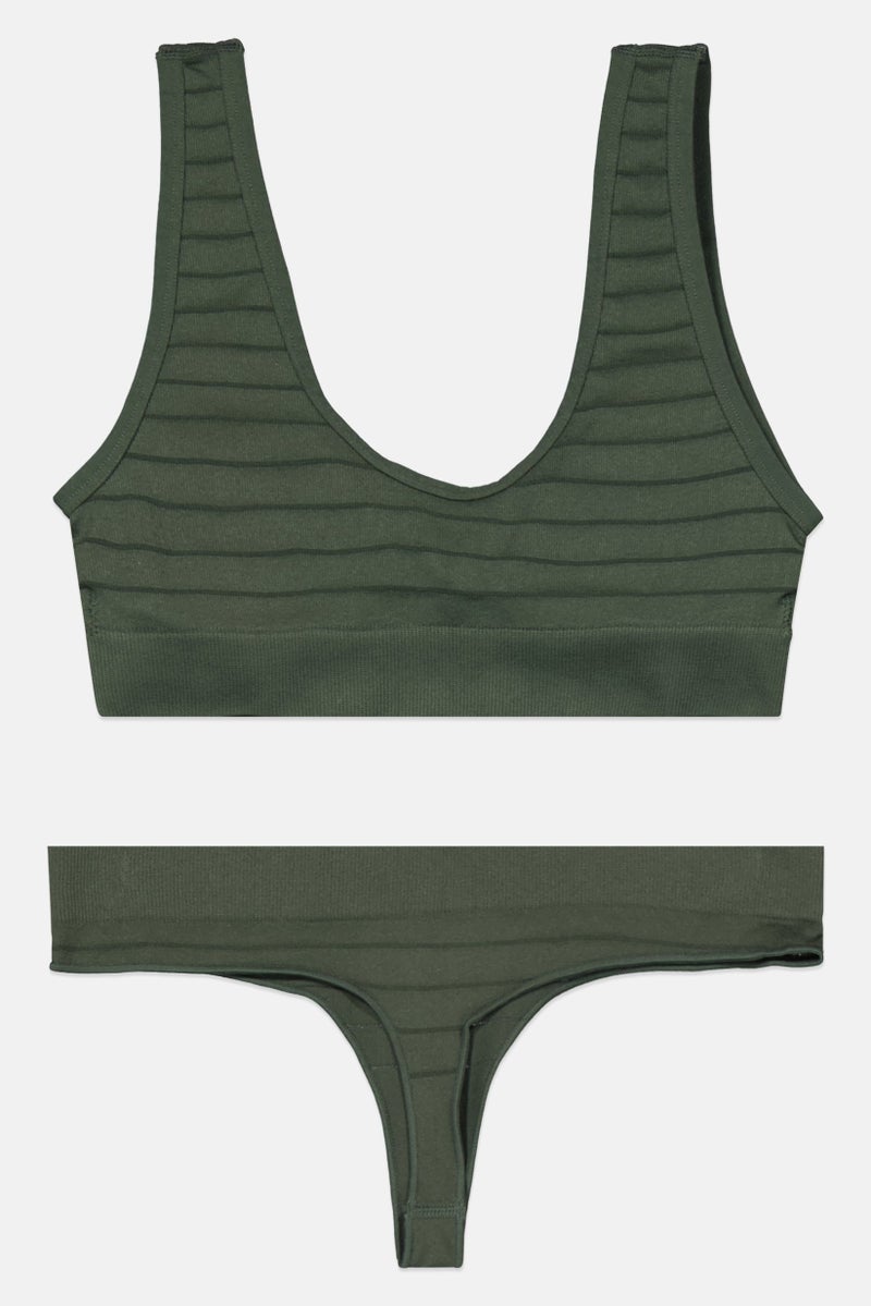 Ellesse Women 2 Pcs Brand Logo Bralette And Thong Set, Green  - Image 2