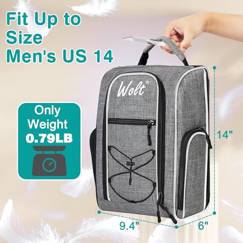 Wolt 2 Pcs Golf Shoe Bag for Travel Zippered Shoes Carrier Bags with Ventilation Double Outside Accessory Pocket for Socks Tees Golf Balls Etc for Women and Men BlackGrey - Image 3