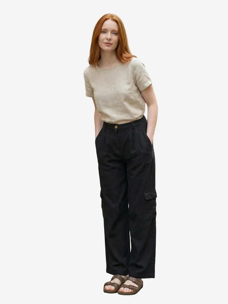 My Fashion Black MY FASHION High Waist Wide Leg Cargo Trousers for Women | Best Price UAE