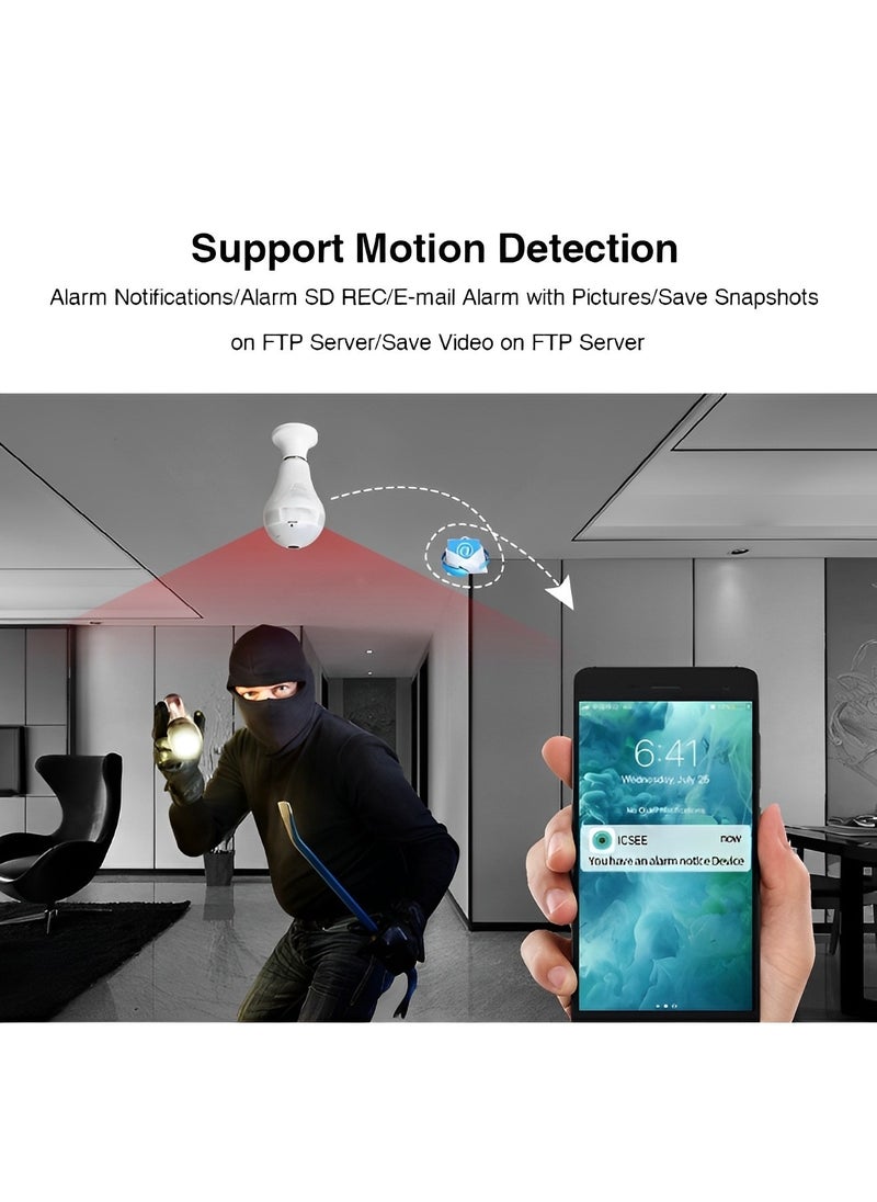 REOCLE - 2K Bulb Security Camera 360° Wireless Security Cameras with Full Color Day and Night & Motion Detection & Easy Installation & Audible Alarm Security Camera for Outdoor Indoor - Image 1