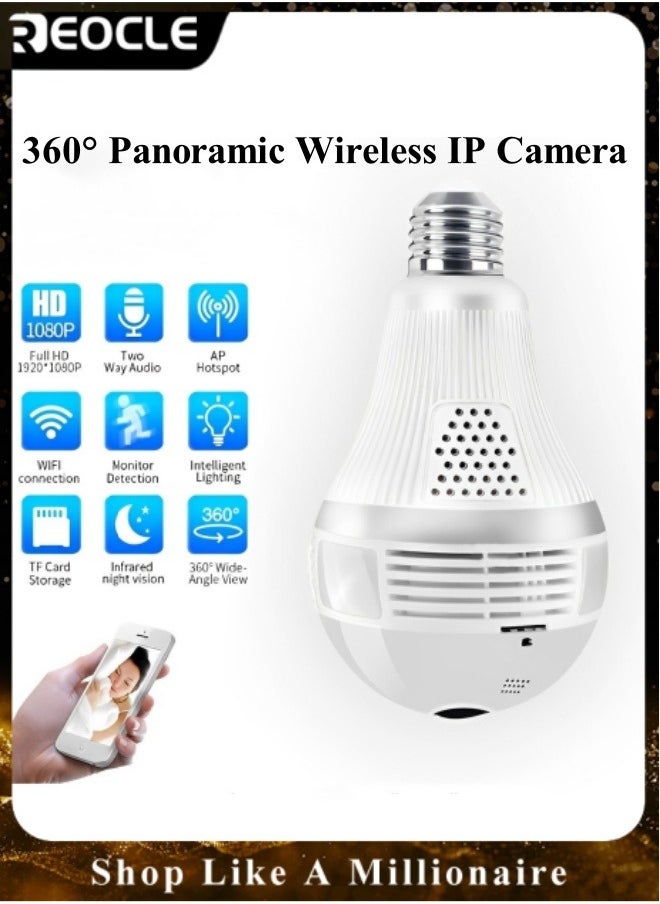 REOCLE - 2K Bulb Security Camera 360° Wireless Security Cameras with Full Color Day and Night & Motion Detection & Easy Installation & Audible Alarm Security Camera for Outdoor Indoor - Image 1
