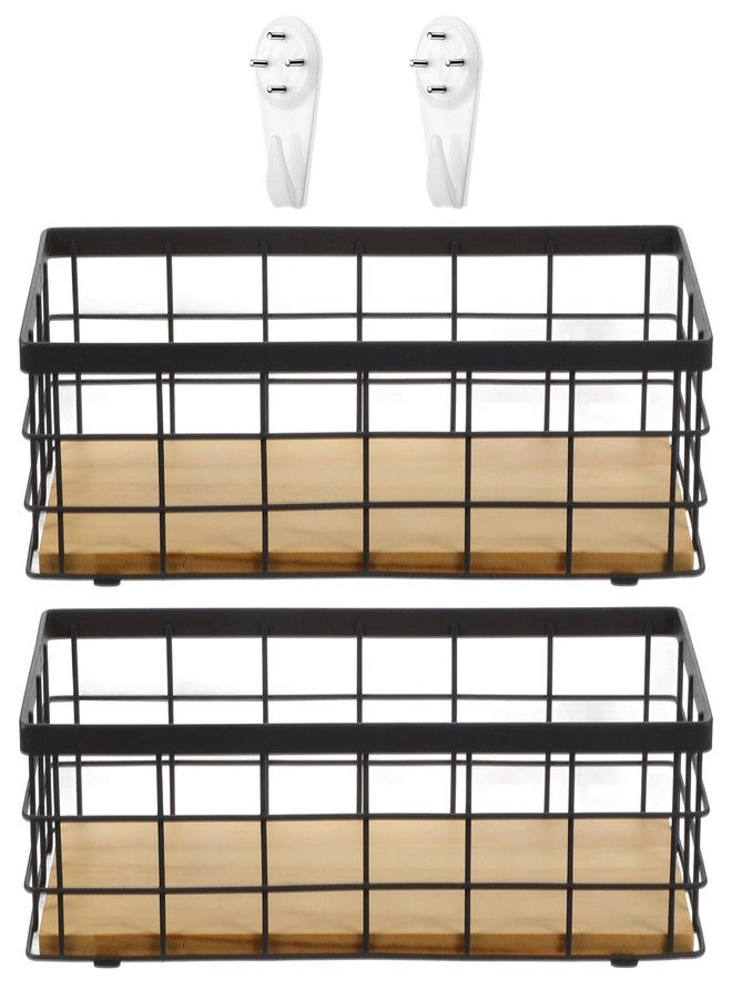 Limbeuuu Set of 2 Small Wire Baskets, Narrow Black Metal Storage Bins for Bathroom Counter & Kitchen, Farmhouse Rustic Organizer Trays for Pantry, Office, RV, Countertop Decoration - Image 1