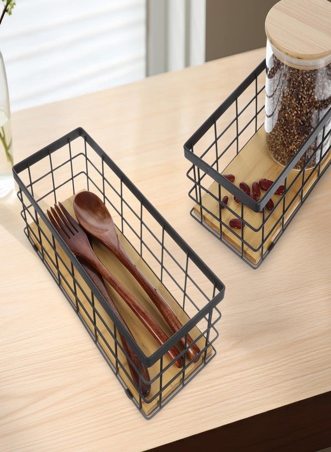 Limbeuuu Set of 2 Small Wire Baskets, Narrow Black Metal Storage Bins for Bathroom Counter & Kitchen, Farmhouse Rustic Organizer Trays for Pantry, Office, RV, Countertop Decoration - Image 5