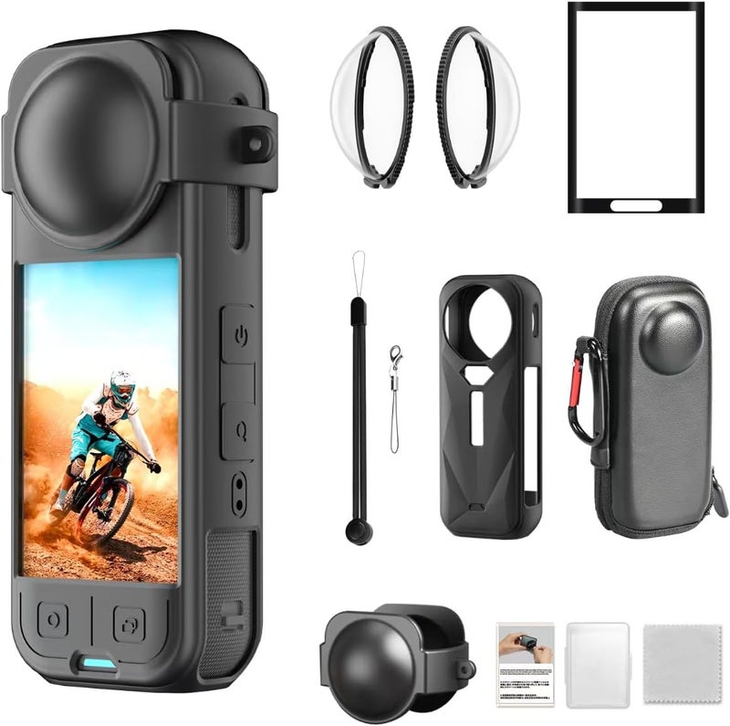 Vasgather Camera Accessory Kit for Insta 360 X5 - Lens Guards, Silicone Case, Camera Case (Black, Unisex) - Image 1