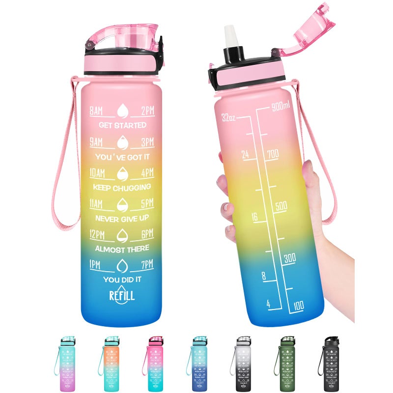 Enerbone 32 oz Water Bottle, Leakproof BPA & Toxic Free, Motivational Water Bottle with Times to Drink and Straw, Fitness Sports Water Bottle with Strap for Office, Gym, Outdoor Sports - Image 1