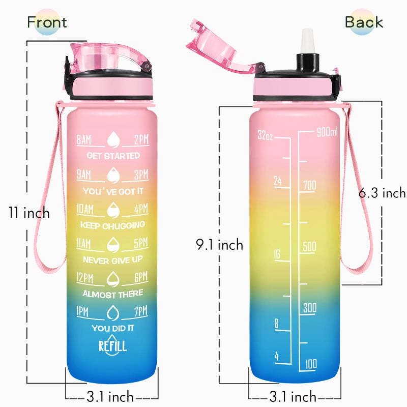 Enerbone 32 oz Water Bottle, Leakproof BPA & Toxic Free, Motivational Water Bottle with Times to Drink and Straw, Fitness Sports Water Bottle with Strap for Office, Gym, Outdoor Sports - Image 3