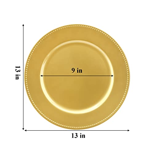 Okllen 12 Pack Plastic Gold Charger Plates, 13" Round Beaded Charger Plates for Wedding, Catering Event, Tabletop Decor - Image 2