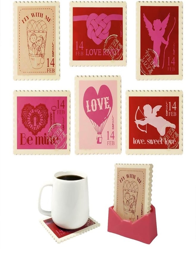 Chooseyo 6 Piece Vintage Stamp Silicone Coaster Fit for All Kinds of Cups with Vintage Gift Box,Set for Cafes, Bars, Home&Stamp Lovers Collect,Unique Coffee Table Decor & Romantic Gifts for Couples - Image 1