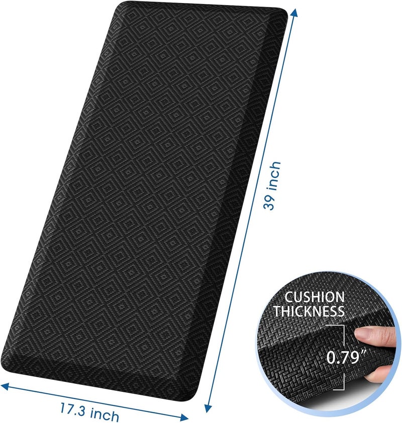 Mattitude 4/5 Inch Thick Kitchen Mat Cushioned Anti-Fatigue Floor Mat Water Resistant Non-Slip Mats and Rugs Standing and Comfort Desk Mats for House Sink Office Laundry (Black, 17.3"x39") - Image 2