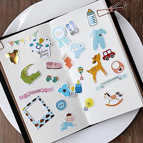 Doraking 73PCS Baby Loves Foil Gold Decorative Stickers for Scrapbook Journals Birthday Party Invitation Cards Kids Gift Wrap Stickers, Doraking No-Repeat Cute Cartoon Stickers (Baby) - Image 2