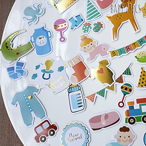 Doraking 73PCS Baby Loves Foil Gold Decorative Stickers for Scrapbook Journals Birthday Party Invitation Cards Kids Gift Wrap Stickers, Doraking No-Repeat Cute Cartoon Stickers (Baby) - Image 3