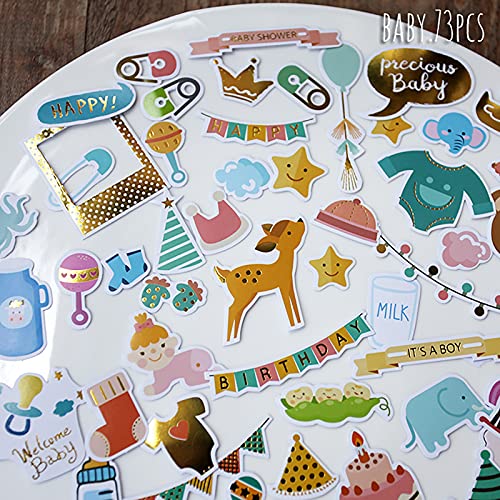 Doraking 73PCS Baby Loves Foil Gold Decorative Stickers for Scrapbook Journals Birthday Party Invitation Cards Kids Gift Wrap Stickers, Doraking No-Repeat Cute Cartoon Stickers (Baby) - Image 4