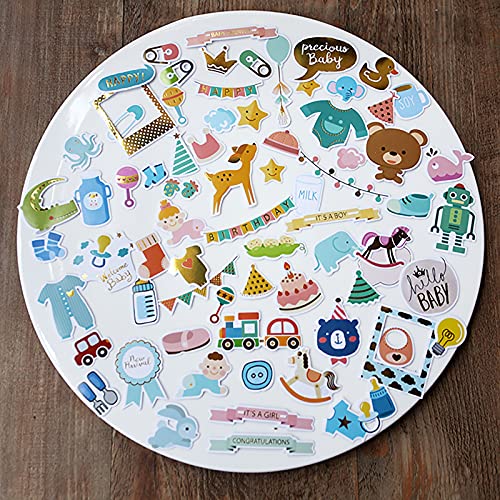 Doraking 73PCS Baby Loves Foil Gold Decorative Stickers for Scrapbook Journals Birthday Party Invitation Cards Kids Gift Wrap Stickers, Doraking No-Repeat Cute Cartoon Stickers (Baby) - Image 1
