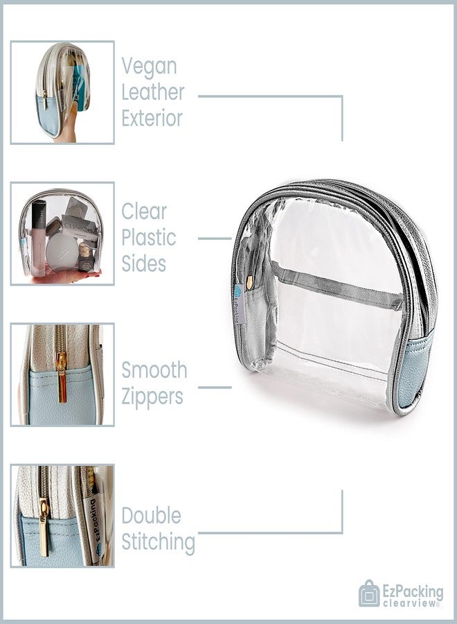 EzPacking Half Moon Bag / Clear Cosmetic Pouch for Purse / Transparent TSA Compliant Clear Quart Bag for Travel / See-Through Clutch or Handbag for Makeup / Made From Vegan Leather, Vinyl PVC & Suede (Silver) - Image 3