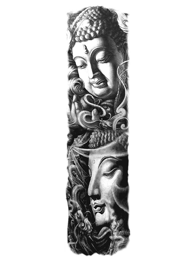 ورقة واحدة من ملصقات الوشم المؤقت للذراع بالكامل، وشم كبير مقاوم للماء، ملصقات وشم كبيرة على شكل زهرة الفاوانيا والورد للرجال والنساء - Image 1