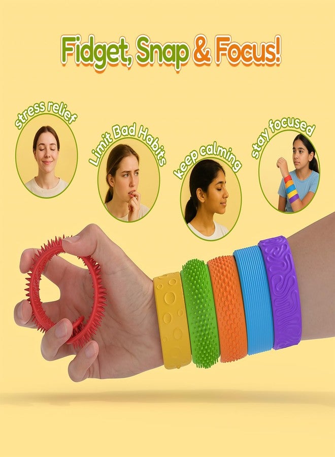 WorWoder 6 Pack Sensory Fidget Toys Slap Bracelets, Textured Silicone Sensory Toys for Kids, Calming Tool for Special Needs, Wearable Anxiety Relief Toys for Adults Office Desk, Travel and Classroom - Image 5