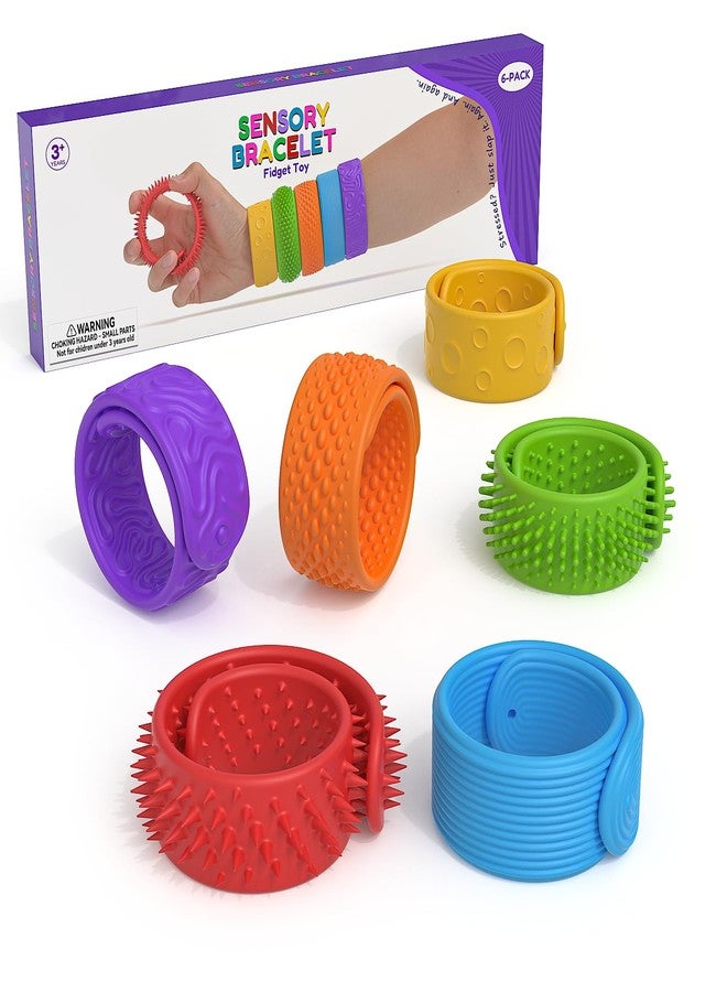 WorWoder 6 Pack Sensory Fidget Toys Slap Bracelets, Textured Silicone Sensory Toys for Kids, Calming Tool for Special Needs, Wearable Anxiety Relief Toys for Adults Office Desk, Travel and Classroom - Image 1