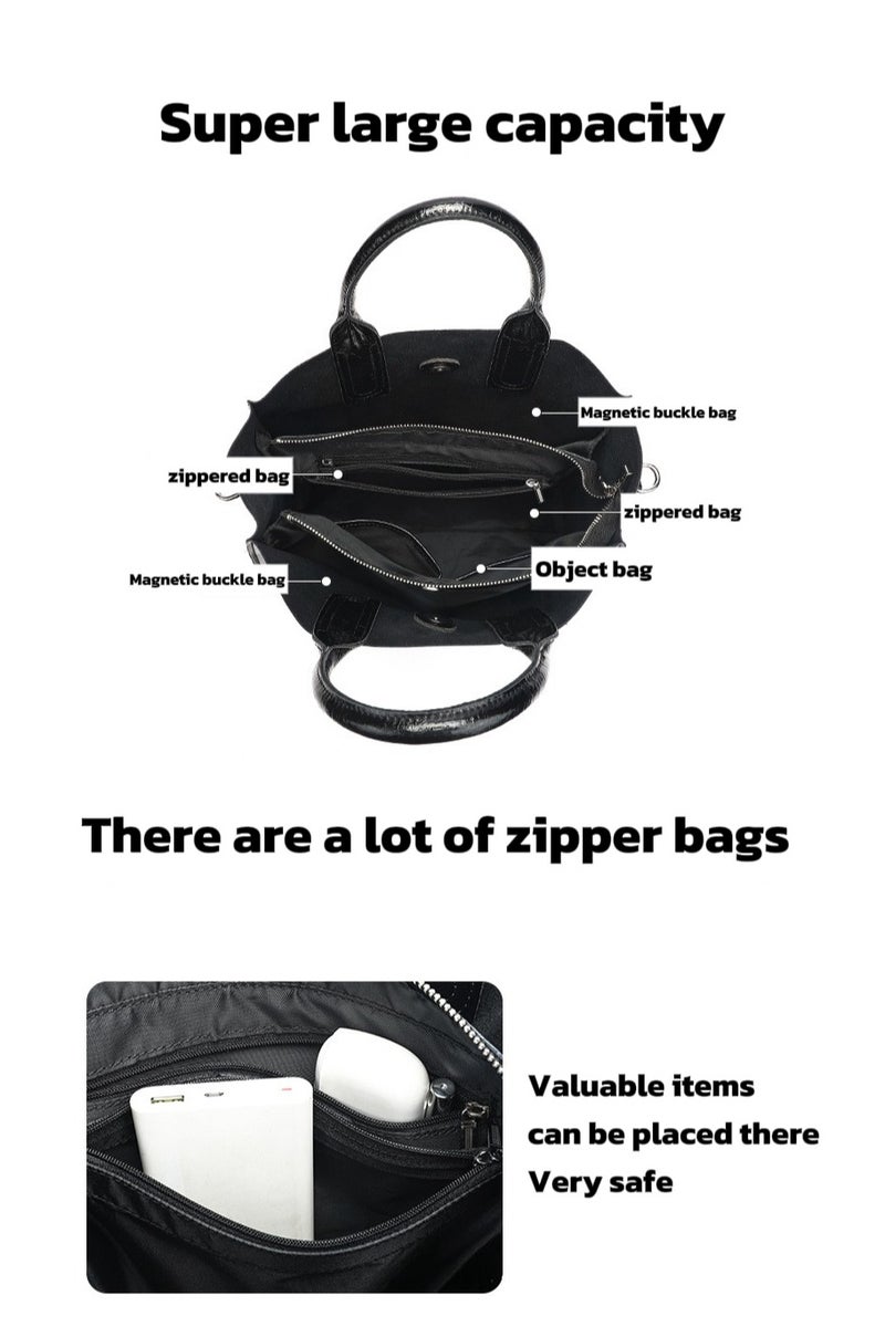 Black Large Capacity Tote Bag Fits 14" Laptop & Tablet Multi-Zip Pockets Adjustable Shoulder Strap Work Travel Essentials - Image 2