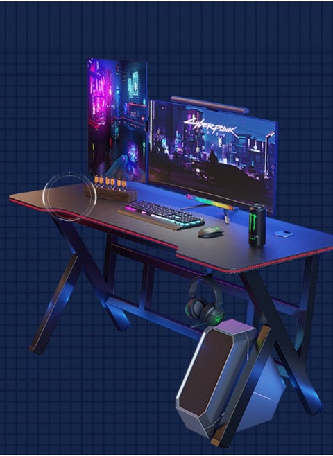 Gaming Desk Computer Desk 120×60×74cm Home Office Desk Extra Large Modern Ergonomic Black PC Carbon Fiber Table Gamer Workstation with Headphone Hook