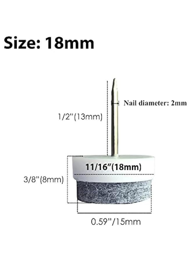 40pcs Round Heavy Duty Nail-on Felt Pad for Furniture Chair Table Leg Feet Floor Protectors Slide Smoothly (White, Pad Diameter 18mm) - Image 2