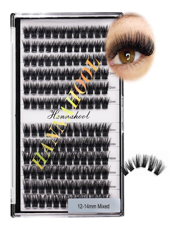 Hannahool 12rows-Large Tray Mixed 8-10-12-14-16mm/Mixed 14-15-16mm/Mixed14mm-16mm/Mixed 18-20mm Wide Stem Individual False Eyelashes Dramatic Black Cluster Eyelashes (mixed 12-14mm) - Image 1
