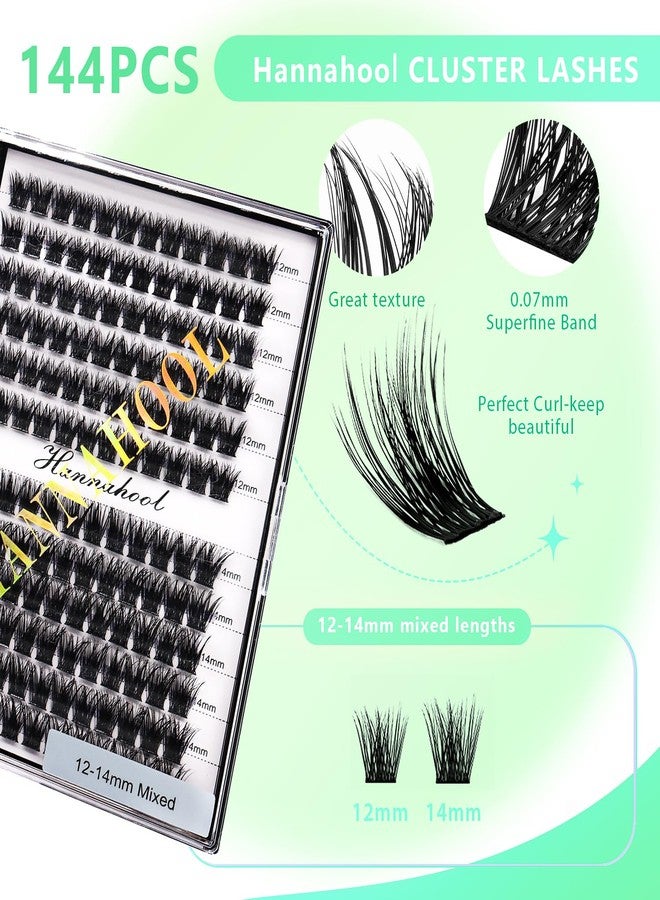 Hannahool 12rows-Large Tray Mixed 8-10-12-14-16mm/Mixed 14-15-16mm/Mixed14mm-16mm/Mixed 18-20mm Wide Stem Individual False Eyelashes Dramatic Black Cluster Eyelashes (mixed 12-14mm) - Image 3
