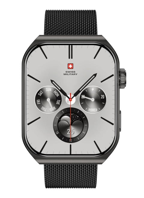 Alps3 Smartwatch, Curved Display 1.96-inch AMOLED, Bluetooth Calling, Multi Language, Fitness Tracking, Wireless Charging, 7 Days Battery, iOS/Android Compatible, Gun Metal Frame And Strap