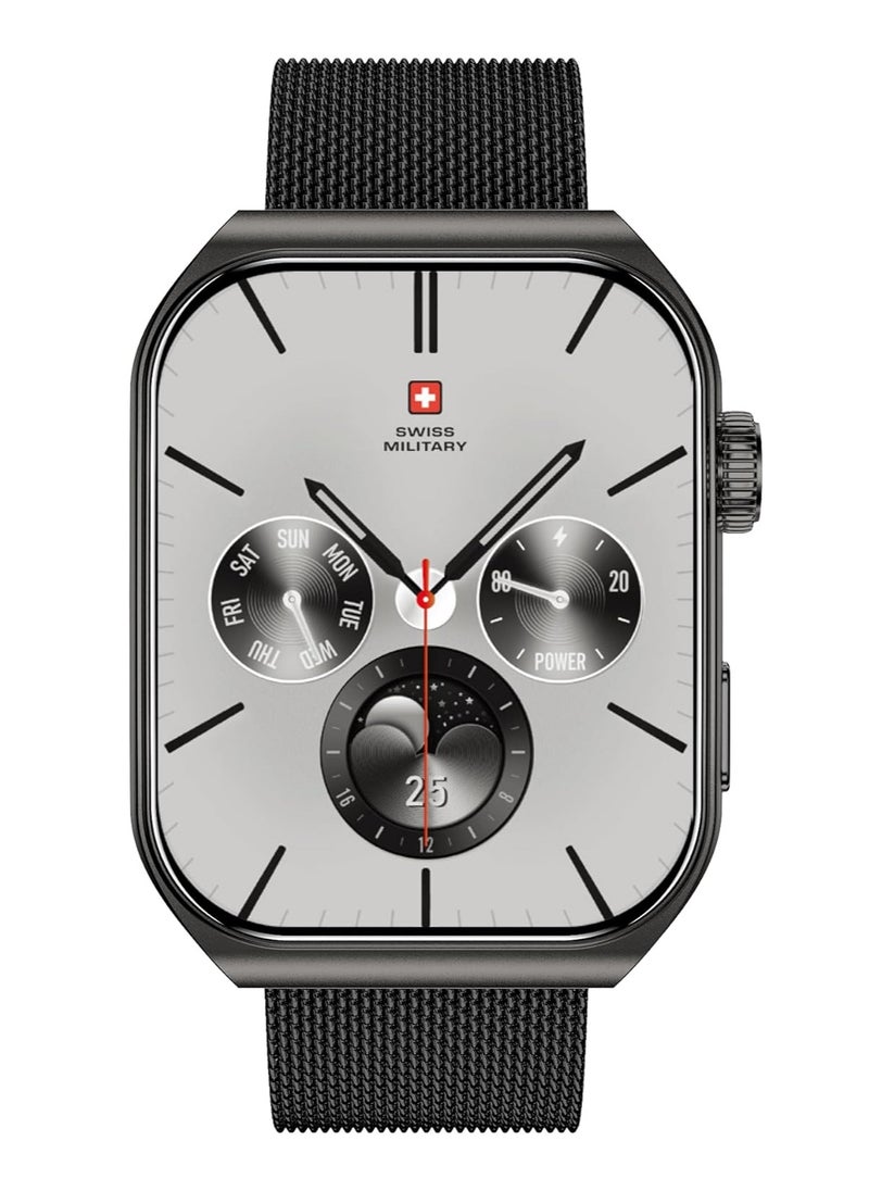 SWISS MILITARY Alps3 Smartwatch, Curved Display 1.96-inch AMOLED, Bluetooth Calling, Multi Language, Fitness Tracking, Wireless Charging, 7 Days Battery, iOS/Android Compatible, Gun Metal Frame And Strap  - Image 1