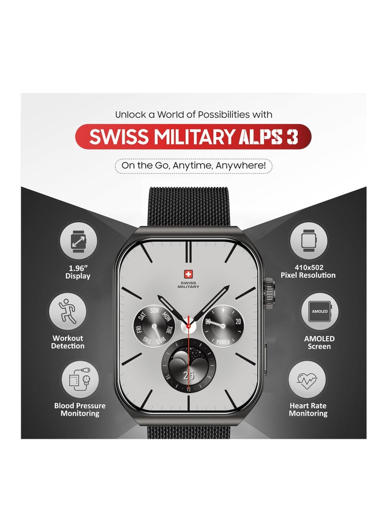Alps3 Smartwatch, Curved Display 1.96-inch AMOLED, Bluetooth Calling, Multi Language, Fitness Tracking, Wireless Charging, 7 Days Battery, iOS/Android Compatible, Gun Metal Frame And Strap