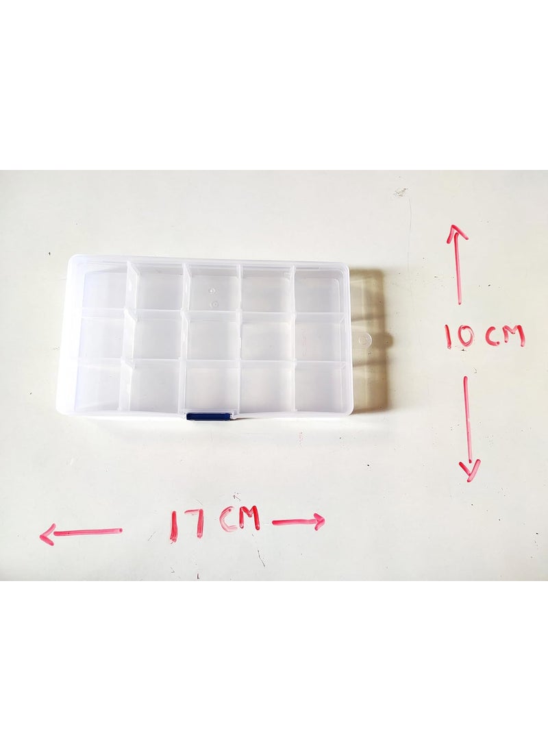 Teraiya's Teraiya's Removable Partition Plastic Storage Box for Jewelry Crafts Scrapbooking Sewing (2 pieces) 15 Partition Length 17 cm Breadth 10 cm (With Free Small Square Box 4 Pcs)  - Image 3