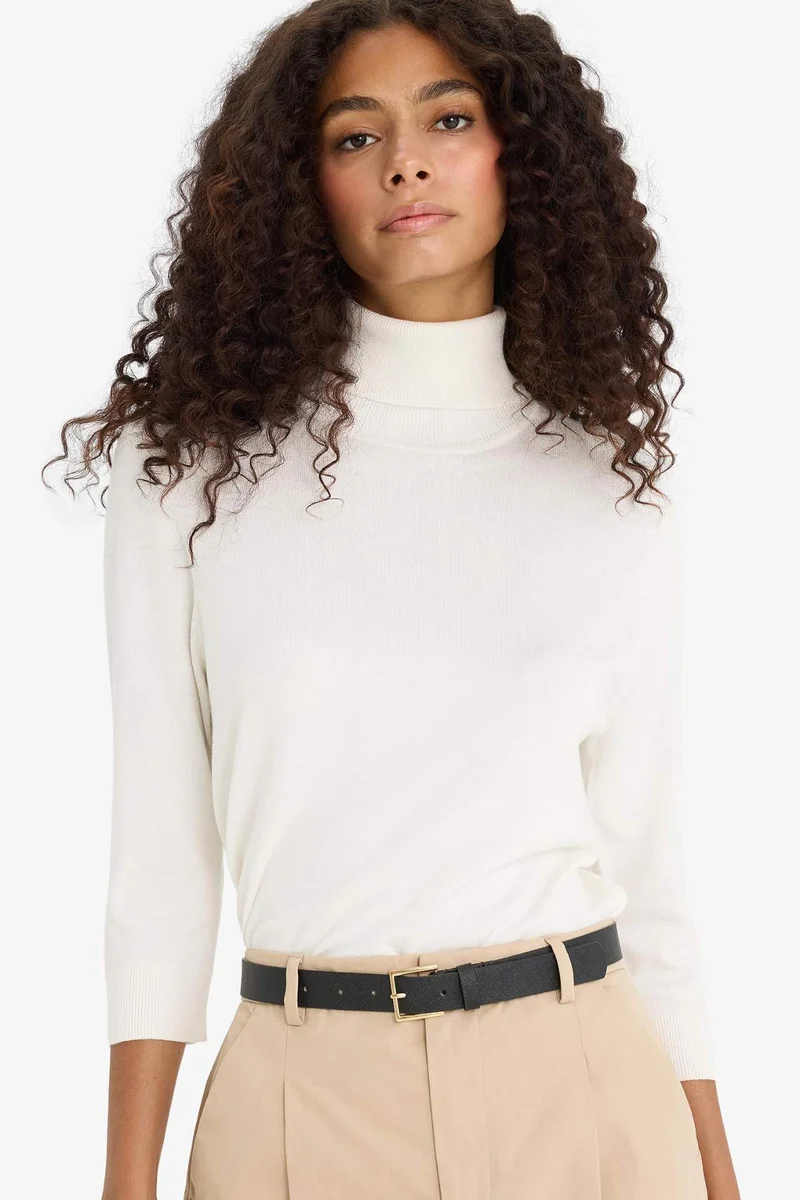 ديفاكتو Regular Fit Turtleneck Half Sleeve Basic Knit Pullover