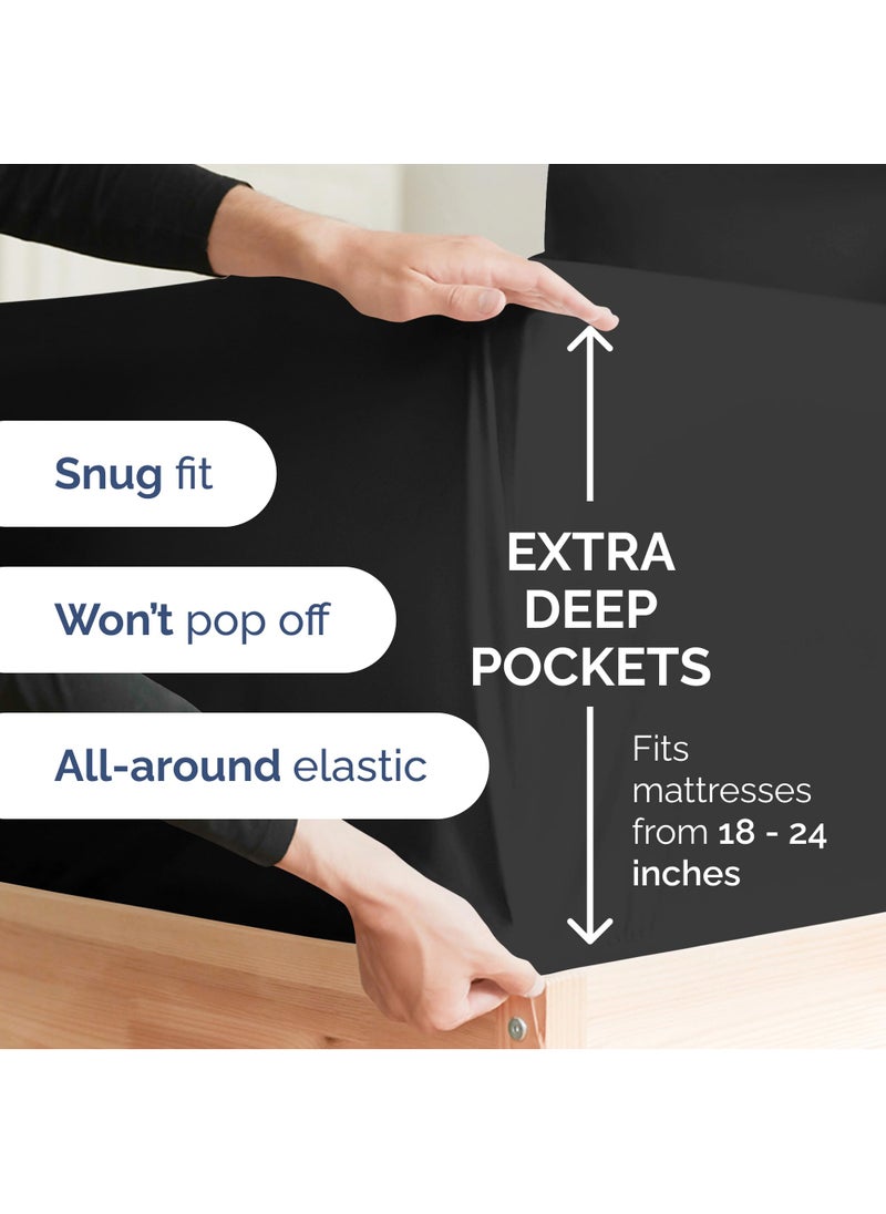 Extra Deep Split King Sheet Set - 7 Piece Breathable & Cooling Sheets - Hotel Luxury Bed Sheets Set - Easy & Secure Fit - Soft  Wrinkle Free & Comfy Sheets Set - Black Sheet Set w/Extra Deep Pockets