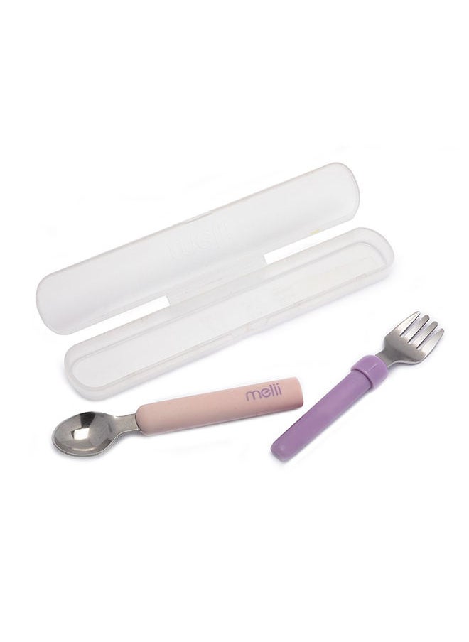 melii Spork On The Go - شوكة وملعقة قابلة للفصل مع حقيبة حمل - وردي وأرجواني  - Image 4