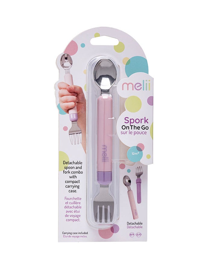 melii Spork On The Go - شوكة وملعقة قابلة للفصل مع حقيبة حمل - وردي وأرجواني  - Image 1