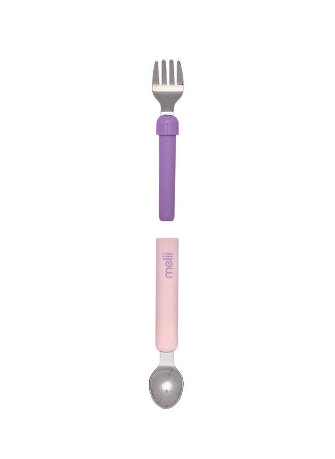 melii Spork On The Go - شوكة وملعقة قابلة للفصل مع حقيبة حمل - وردي وأرجواني  - Image 3