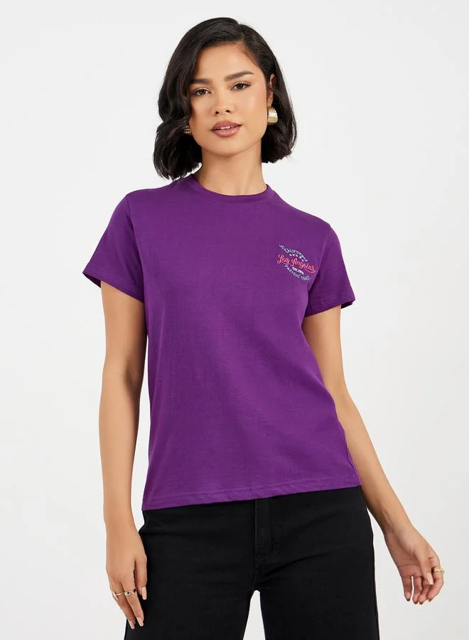 Styli Regular Fit Cotton Jersey Embroidered Detail T-Shirt