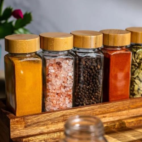 WHISKET - 100 Ml Multipurpose Spice Jars Set With Bamboo Lids | Square Spice Jars Set| Moisture-Resistant Masala, Herbs & Seasonings Storage Containers.(10) - Image 5