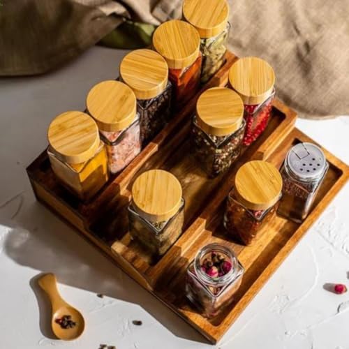 WHISKET - 100 Ml Multipurpose Spice Jars Set With Bamboo Lids | Square Spice Jars Set| Moisture-Resistant Masala, Herbs & Seasonings Storage Containers.(10) - Image 2