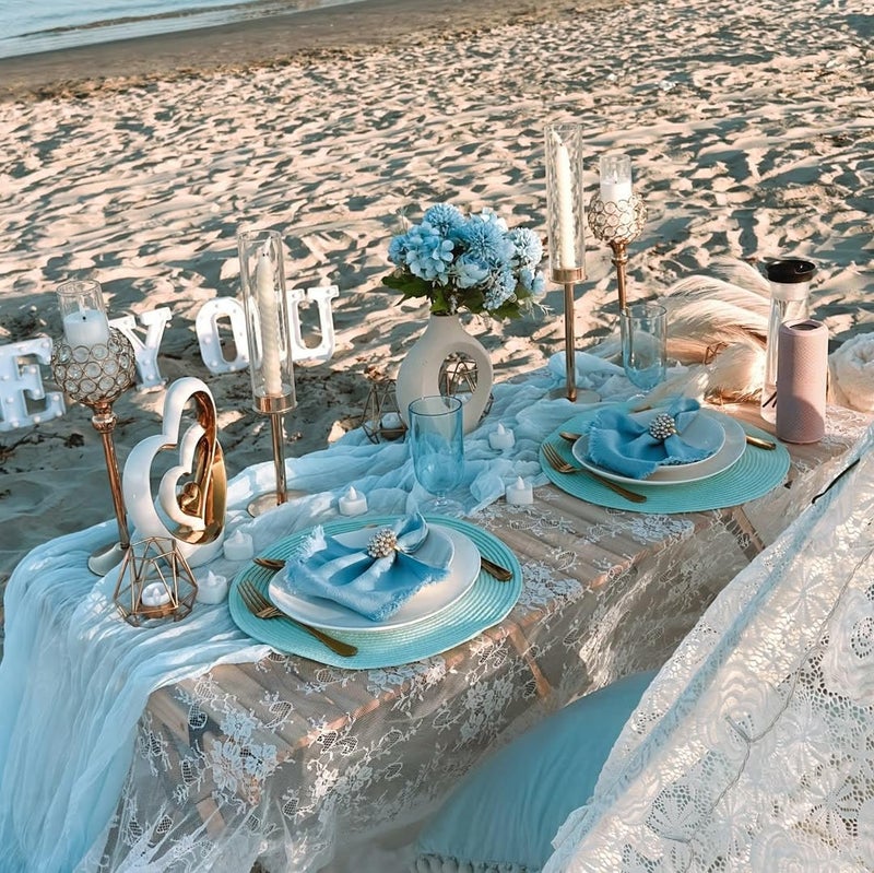 BLUETOP 3 Pack Baby Blue Table Runner Boho Gauze Cheesecloth Table Runner 120 Inches Long Light Blue Cheese Cloth Runner for Wedding Bridal Baby Shower Birthday Party Easter Decor - Image 3