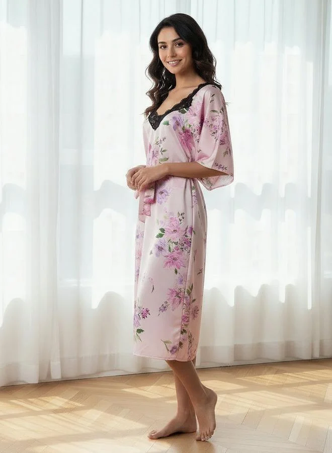 أدريا فستان نوم نسائي قصير بأكمام قصيرة وطبعة زهور