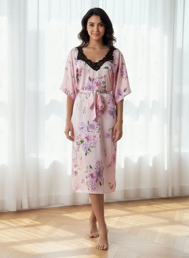 Aadaraya Night Dress Short Sleeve Floral Print - Image 1